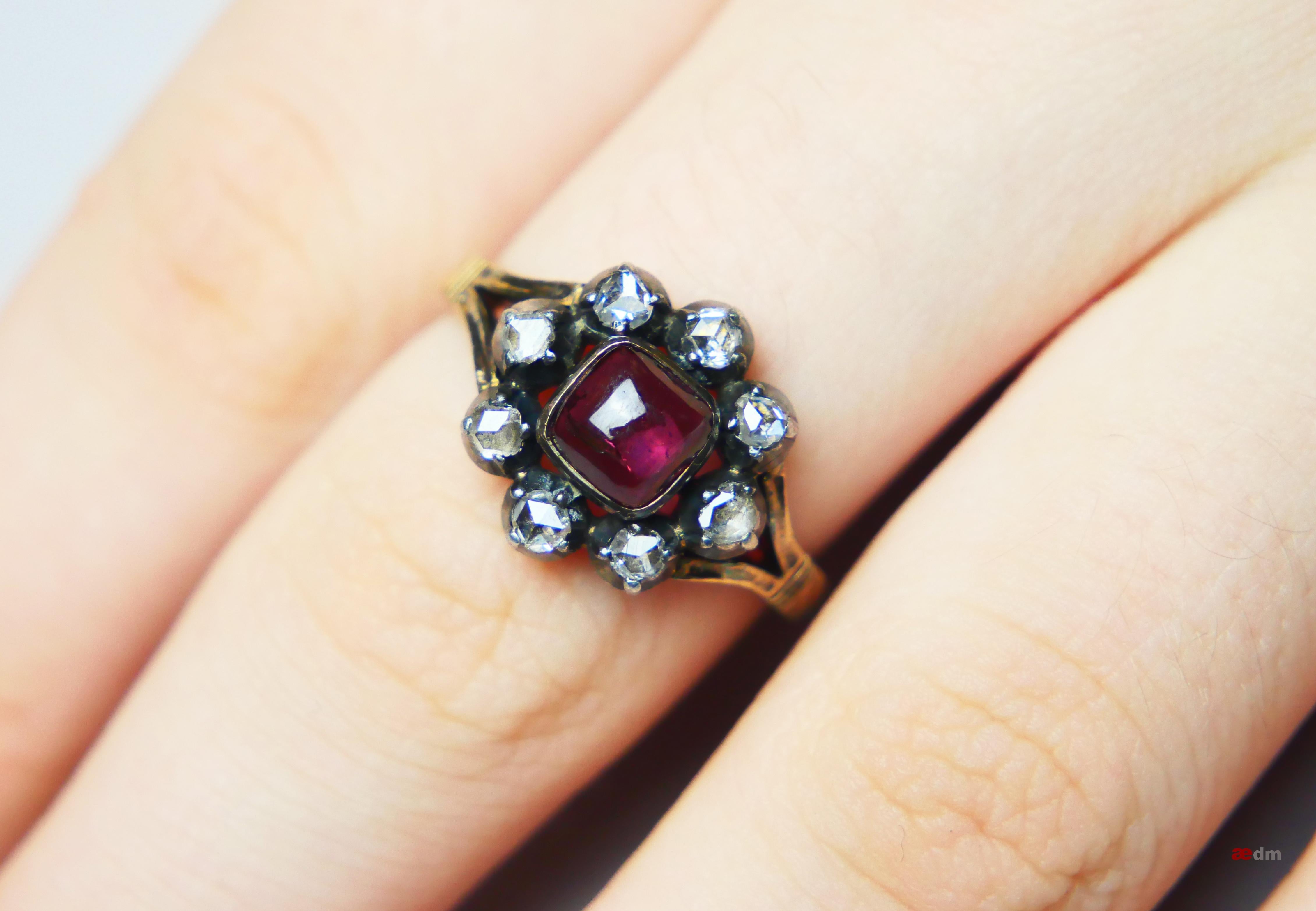 1948 Bague Halo naturelle 2ct Rubellite 0.8ctw Diamants Or 18KArgent Ø8US /5.35gr en vente 1