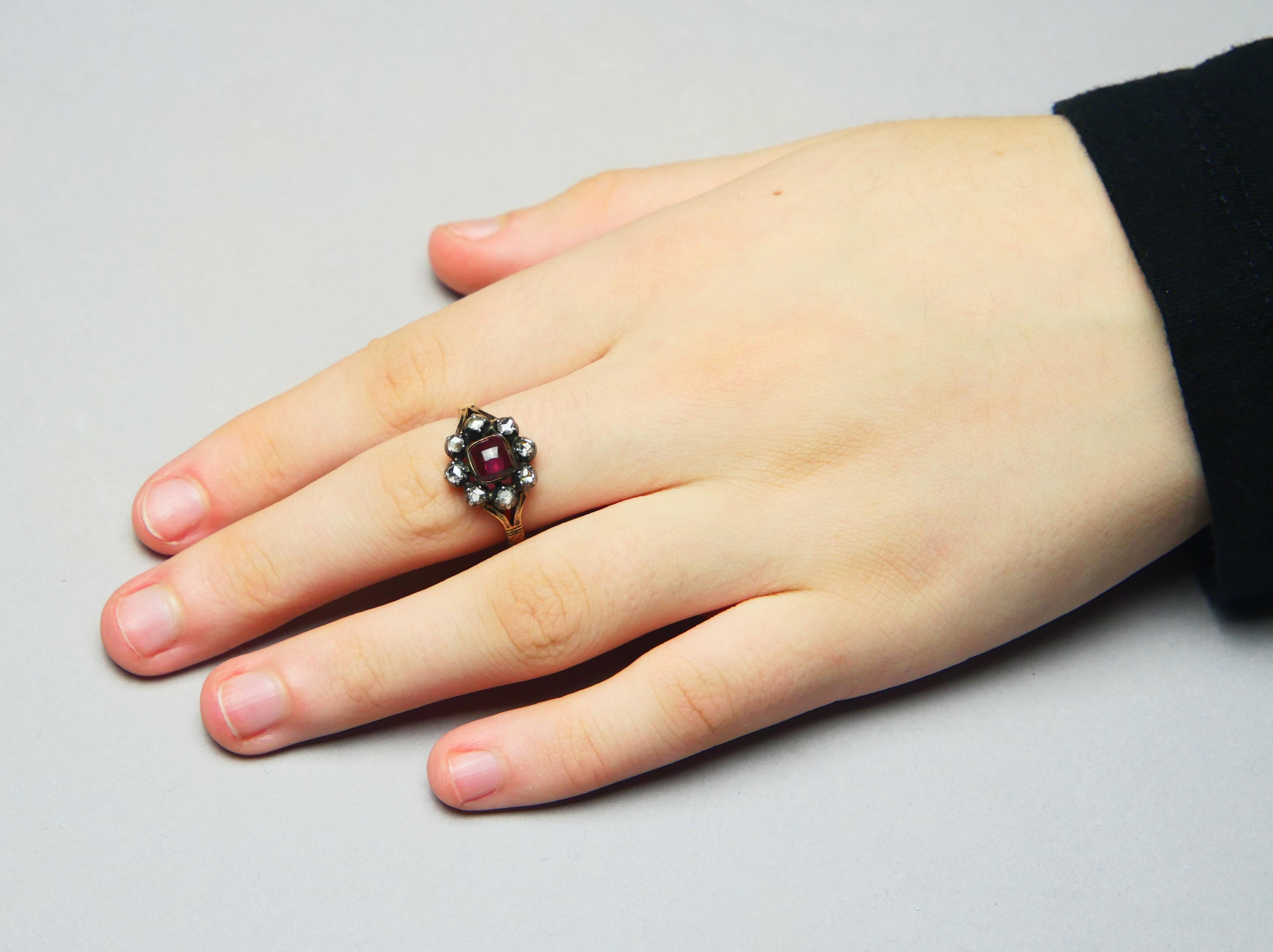 1948 Bague Halo naturelle 2ct Rubellite 0.8ctw Diamants Or 18KArgent Ø8US /5.35gr en vente 2