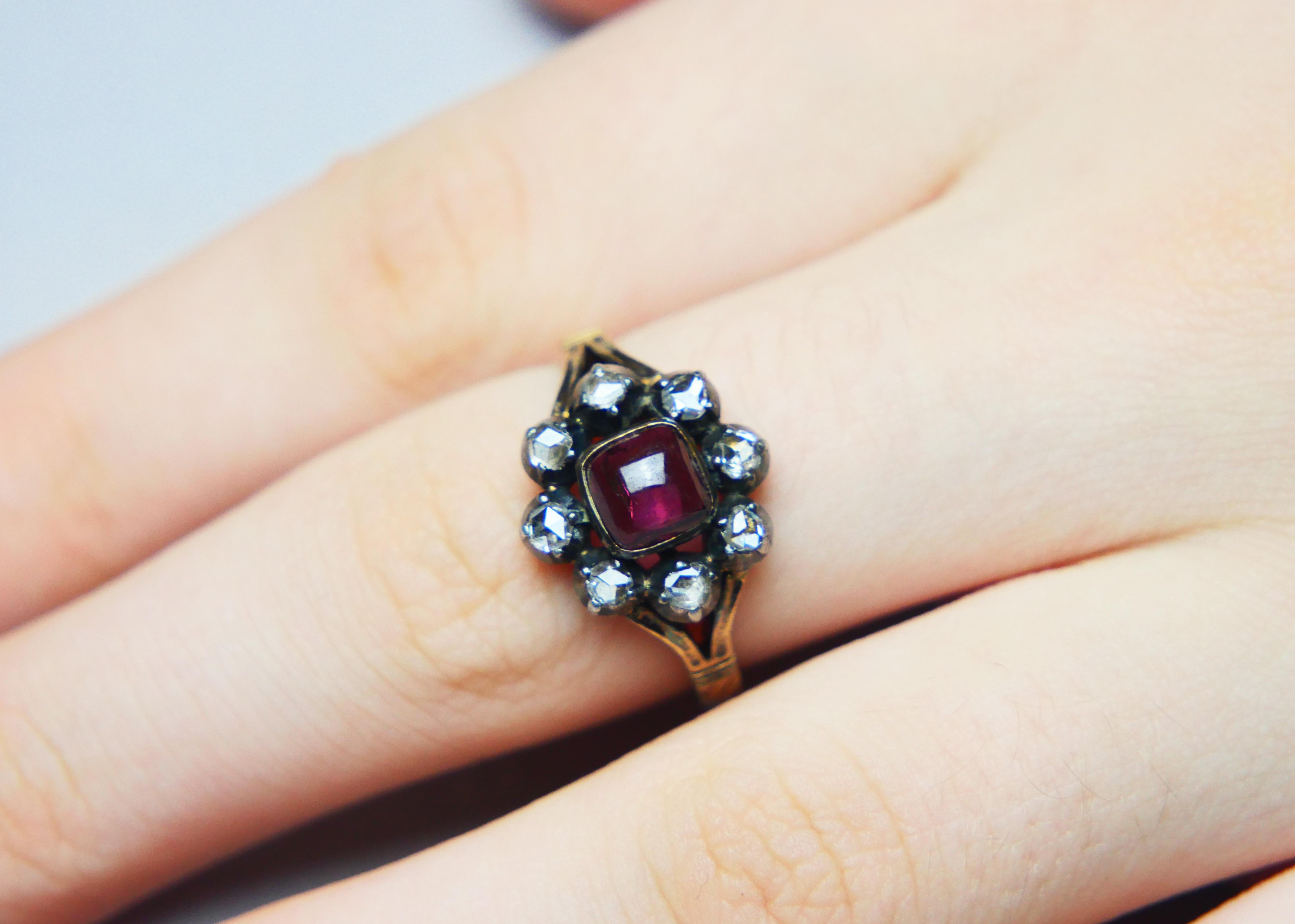 1948 Bague Halo naturelle 2ct Rubellite 0.8ctw Diamants Or 18KArgent Ø8US /5.35gr en vente 3
