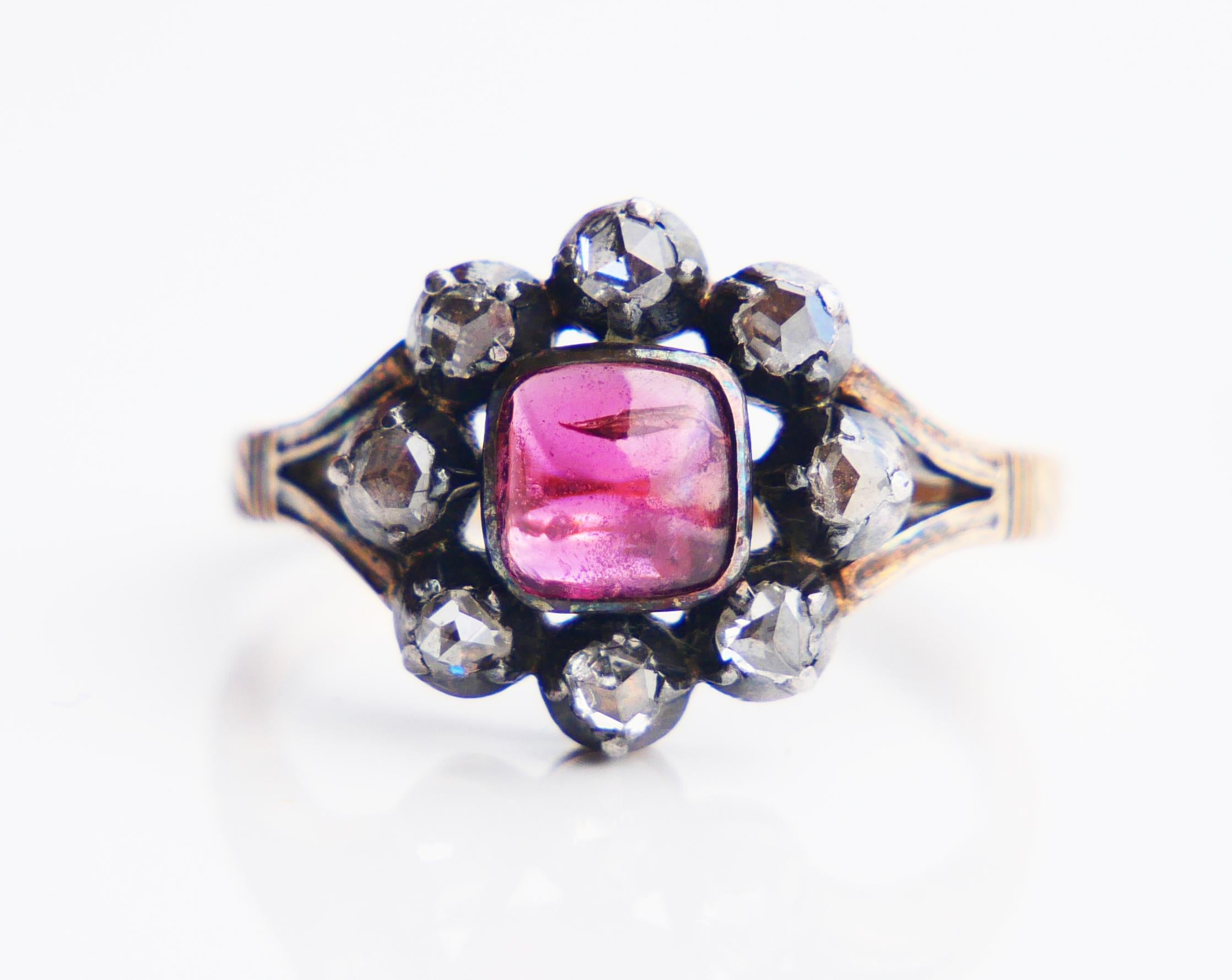 1948 Bague Halo naturelle 2ct Rubellite 0.8ctw Diamants Or 18KArgent Ø8US /5.35gr en vente 4