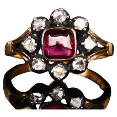 1948 Halo Ring natural 2ct Rubellite 0.8ctw Diamonds 18K GoldSilver Ø8US /5.35gr