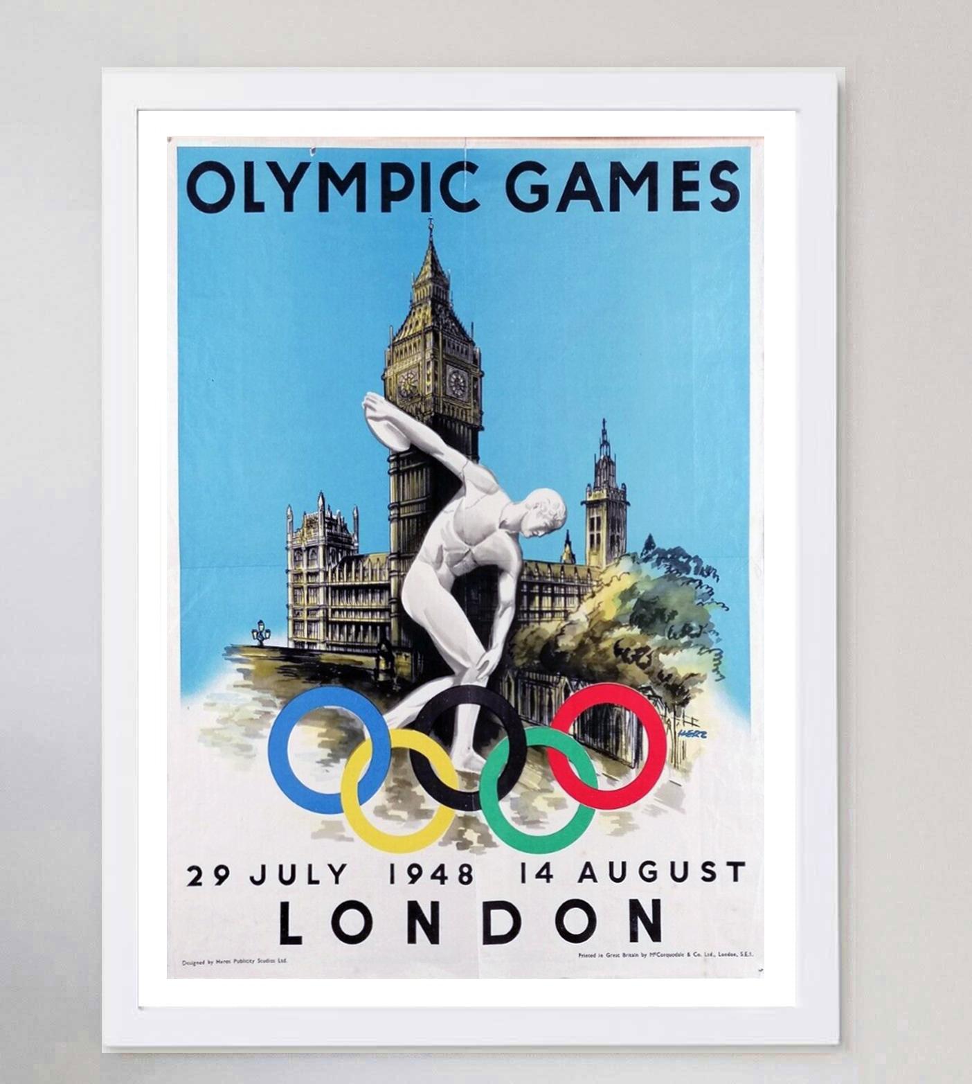 Affiche vintage originale des Jeux olympiques de Londres de 1948 - Walter Herz Bon état - En vente à Winchester, GB