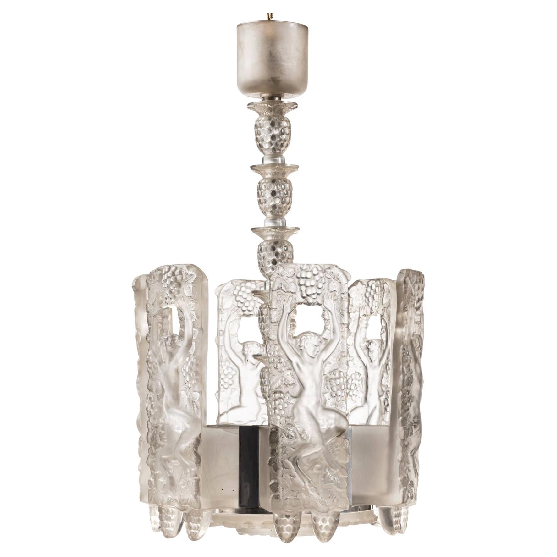 1948 Marc Lalique - Lámpara de techo Faunes Glass en venta
