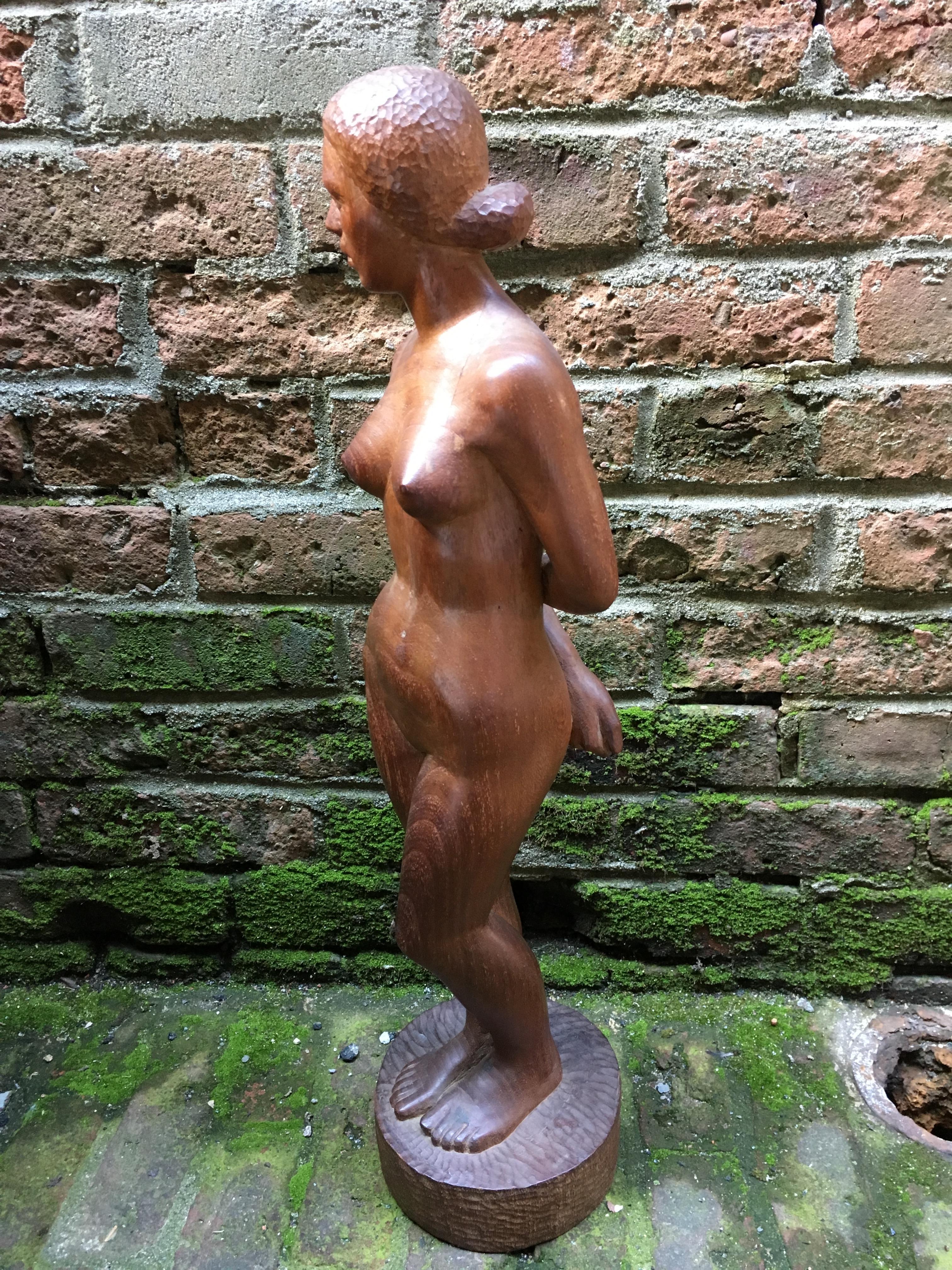 American 1948 New York School Wood Carved Female Nude Sculpture