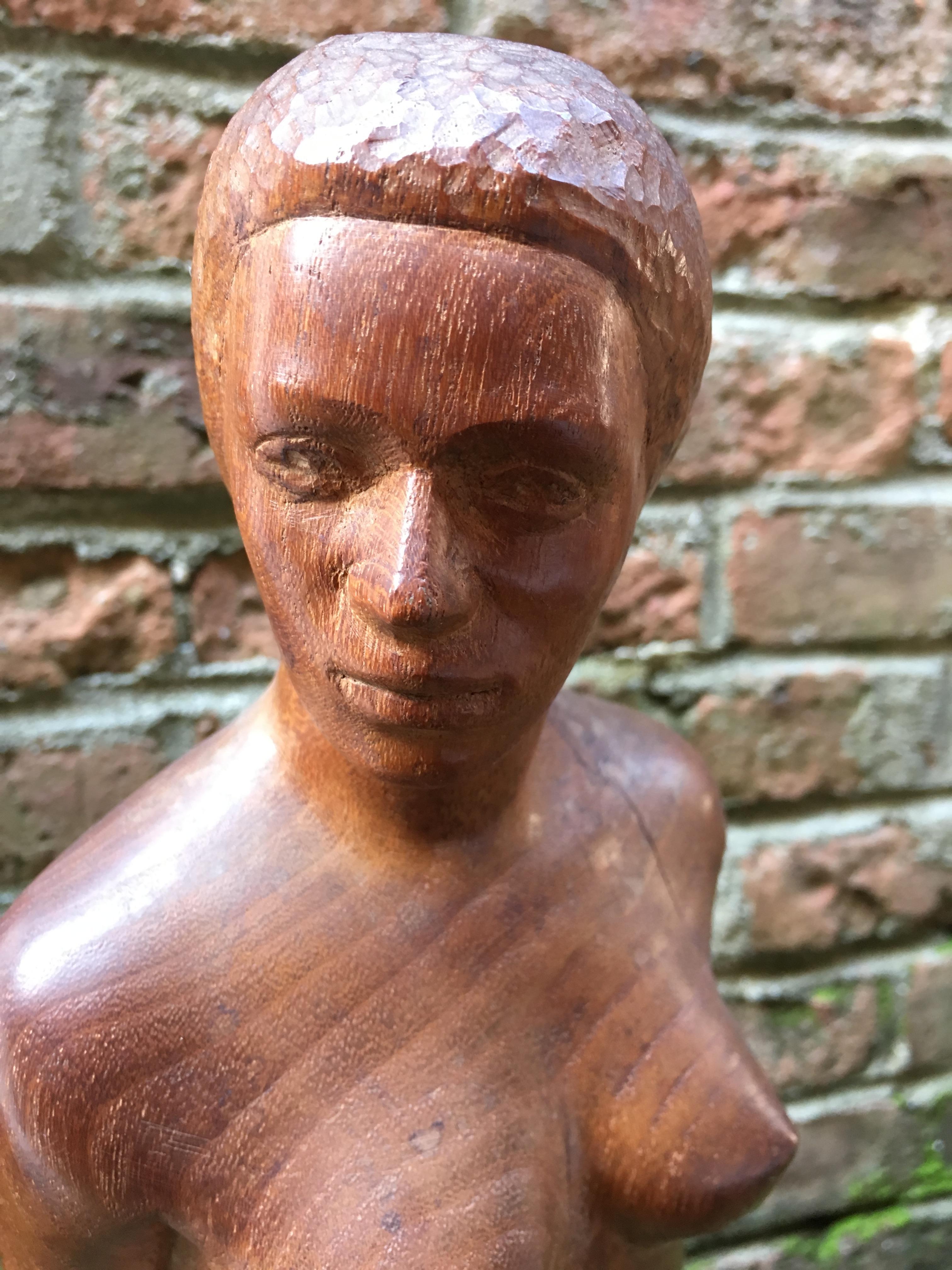 1948 New York School Wood Carved Female Nude Sculpture In Good Condition In Garnerville, NY