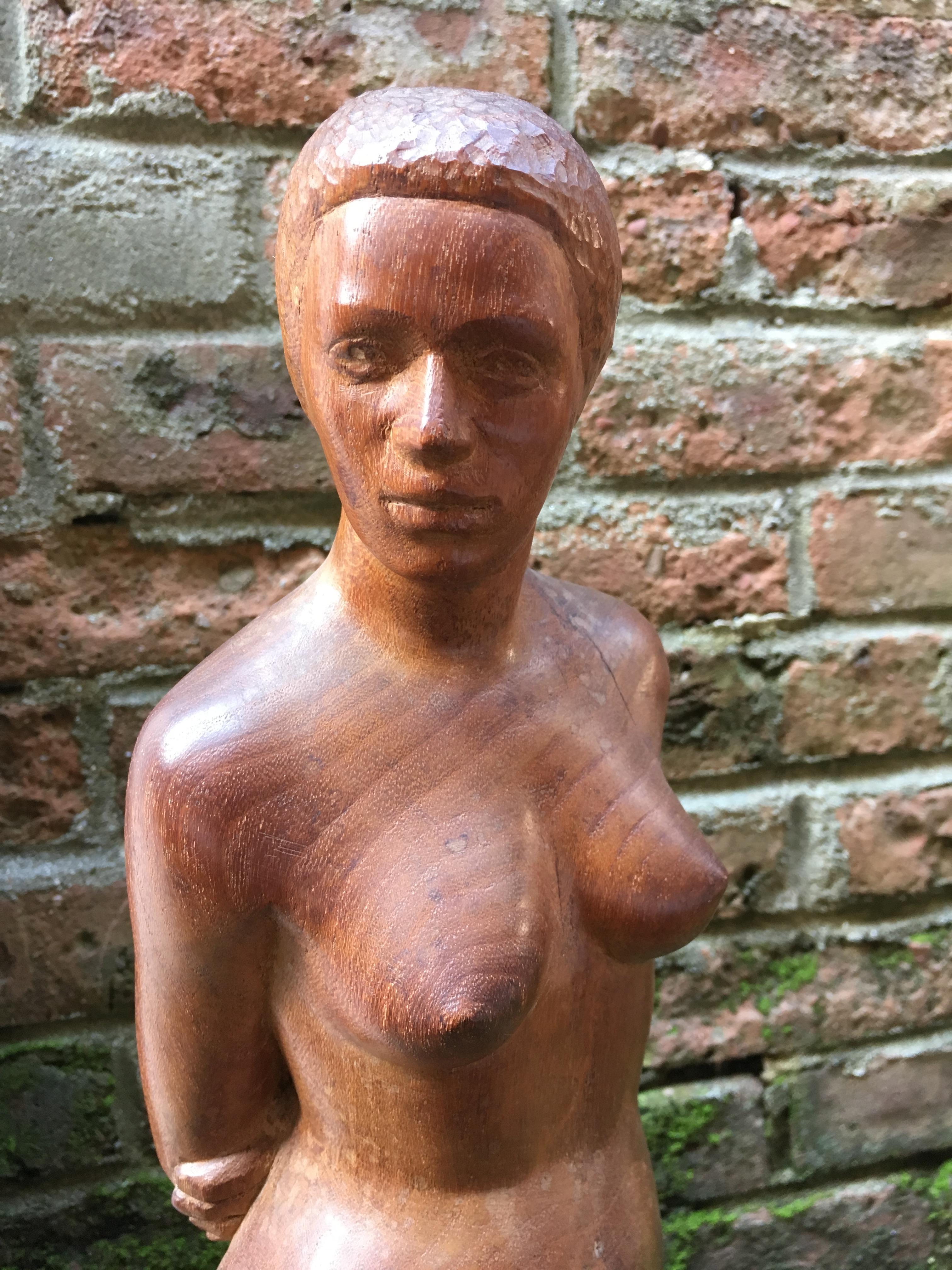 Mid-20th Century 1948 New York School Wood Carved Female Nude Sculpture