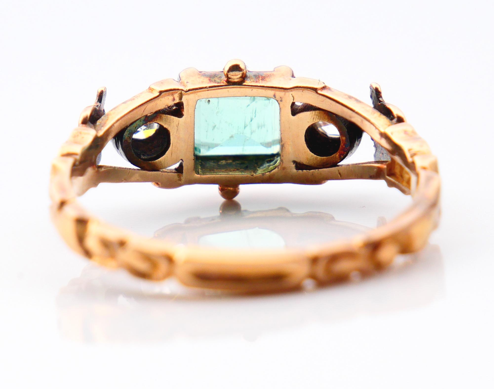 Neoclassical 1948 Nordic Ring 0.8 ct Emerald Diamonds solid 18K Gold Silver Ø 6US / 2.6g For Sale