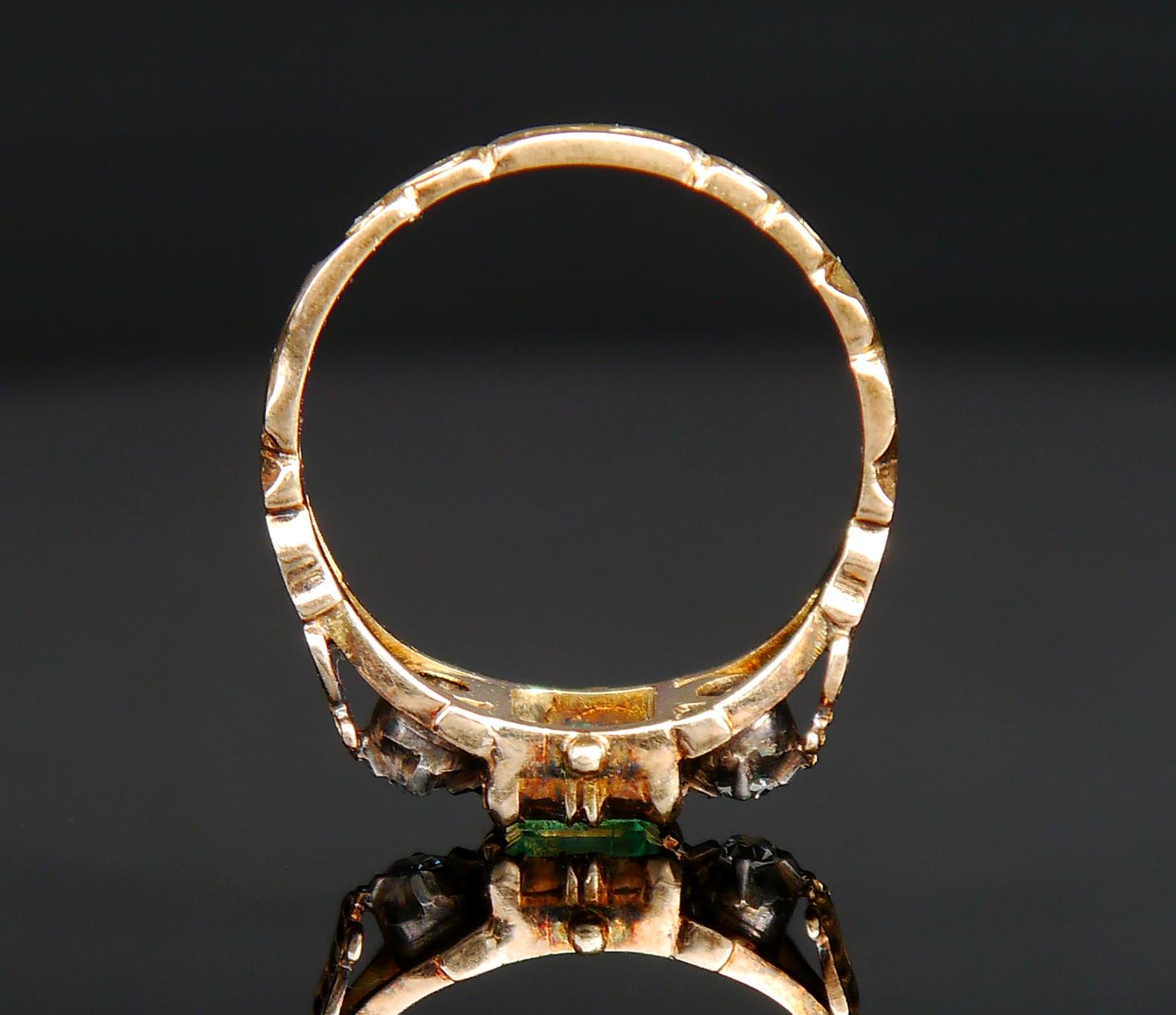 1948 Nordic Ring 0.8 ct Emerald Diamonds solid 18K Gold Silver Ø 6US / 2.6g For Sale 3