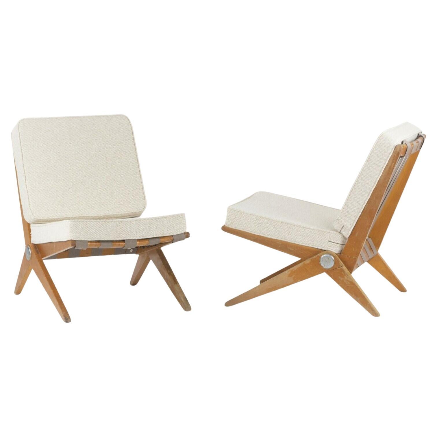 1948 Pair of Pierre Jeanneret for Knoll Associates No. 92 Scissor Lounge Chairs For Sale