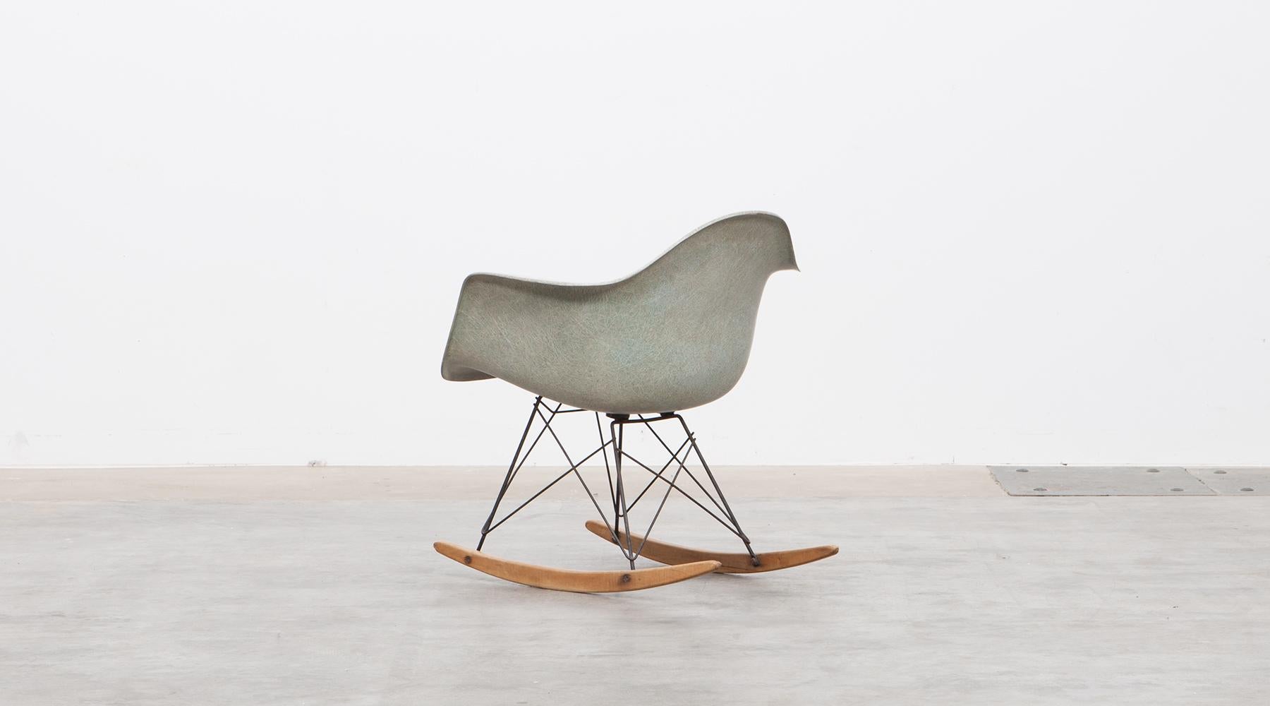American 1948 Parchment Color Fiberglass Shell RAR Rocking Chair by Charles & Ray Eames