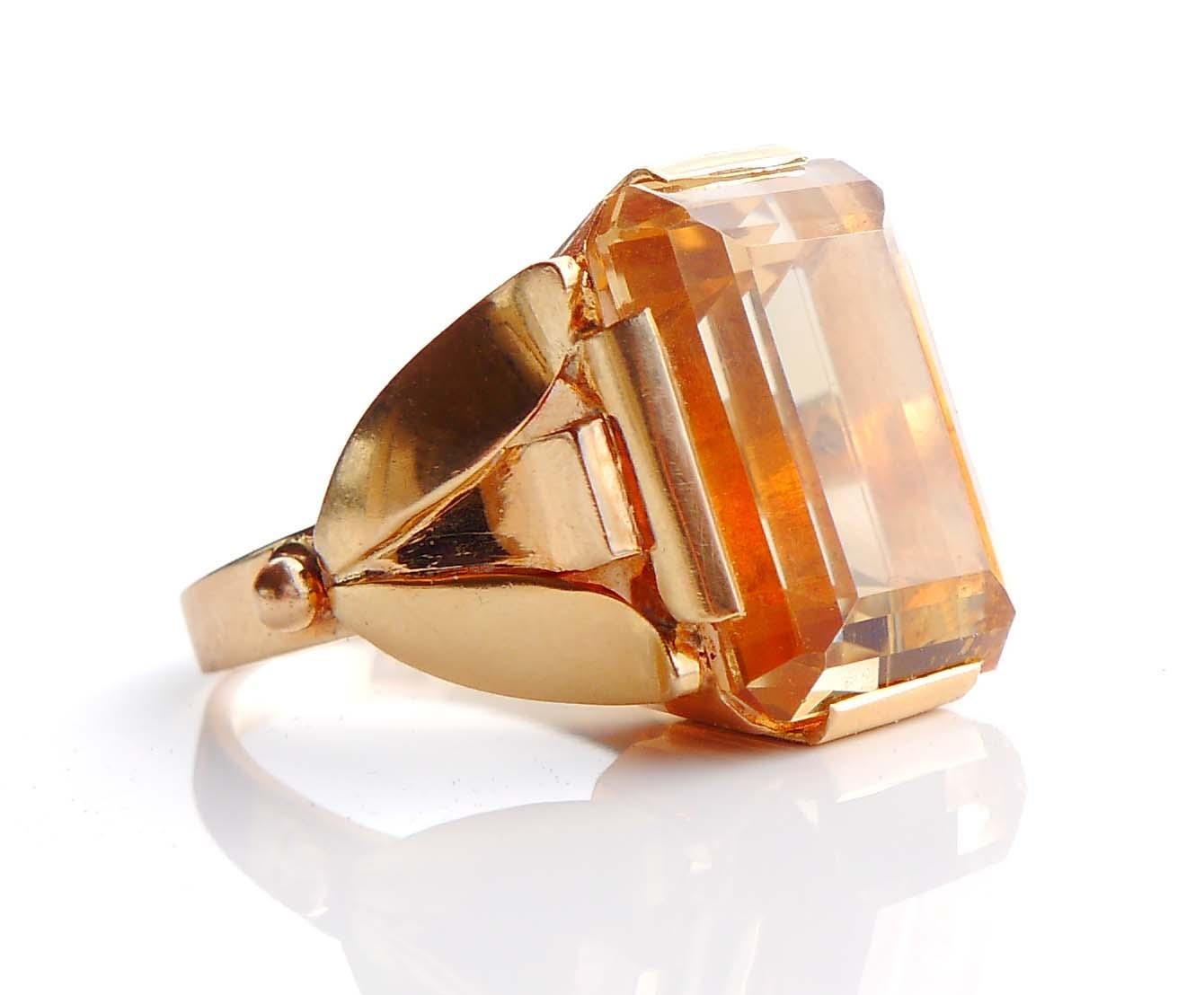 Oval Cut 1948 Retro Ring solid 18K Gold 20ct Citrine Ø 7.75 US /15.6 gr For Sale