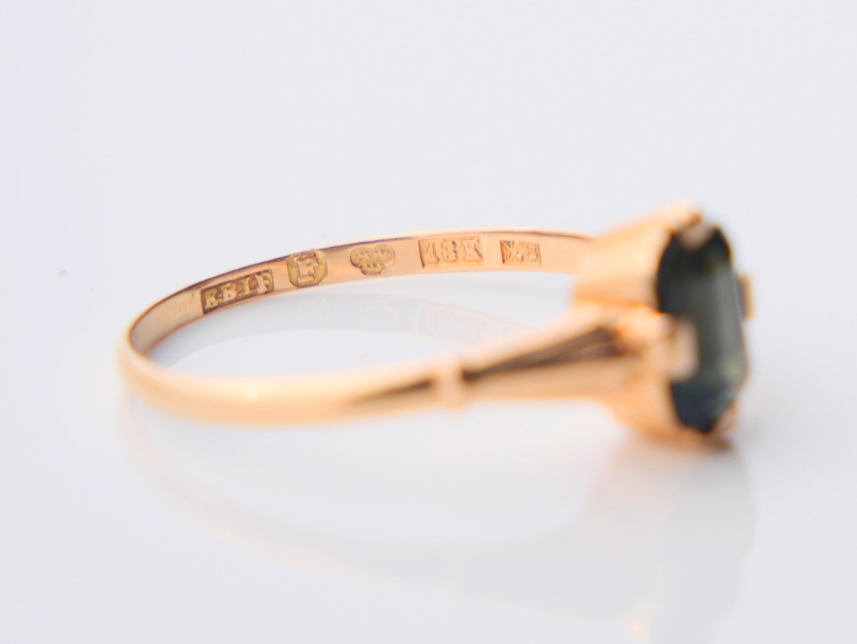 1948 Ring natural 1.6ct Green Tourmaline solid 18K Gold Ø US7 / 1.6 gr For Sale 6
