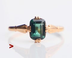 1948 Ring natural 1.6ct Green Tourmaline solid 18K Gold Ø US7 / 1.6 gr