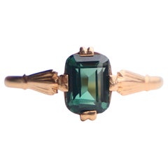 1948 Ring natural 1.6ct Green Tourmaline solid 18K Gold Ø US7 / 1.6 gr