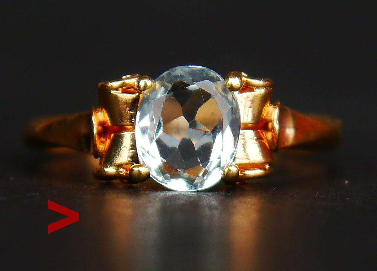 1948 Ring natural 1ct Aquamarine solid 18K Gold Ø7US / 3.1 gr For Sale 5