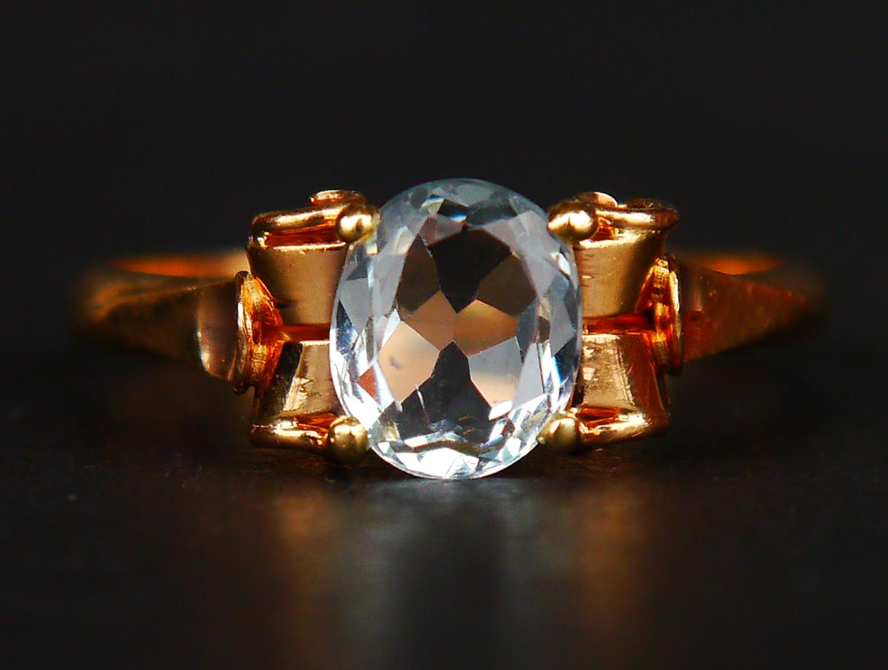 1948 Ring natural 1ct Aquamarine solid 18K Gold Ø7US / 3.1 gr For Sale 6