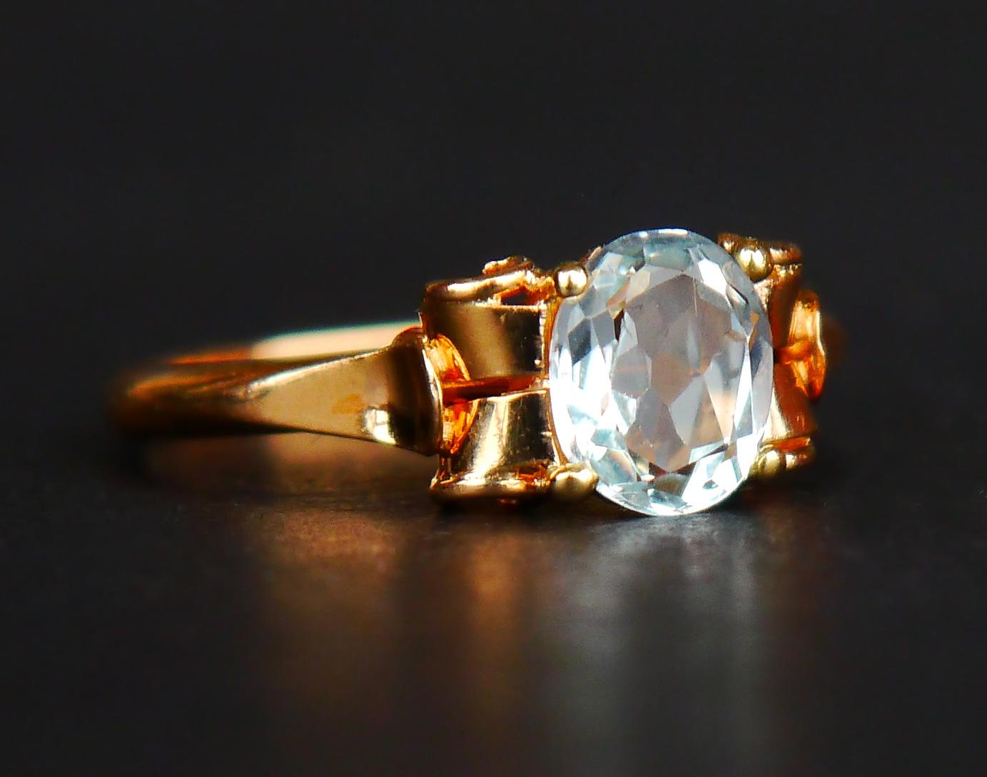1948 Ring natural 1ct Aquamarine solid 18K Gold Ø7US / 3.1 gr For Sale 7
