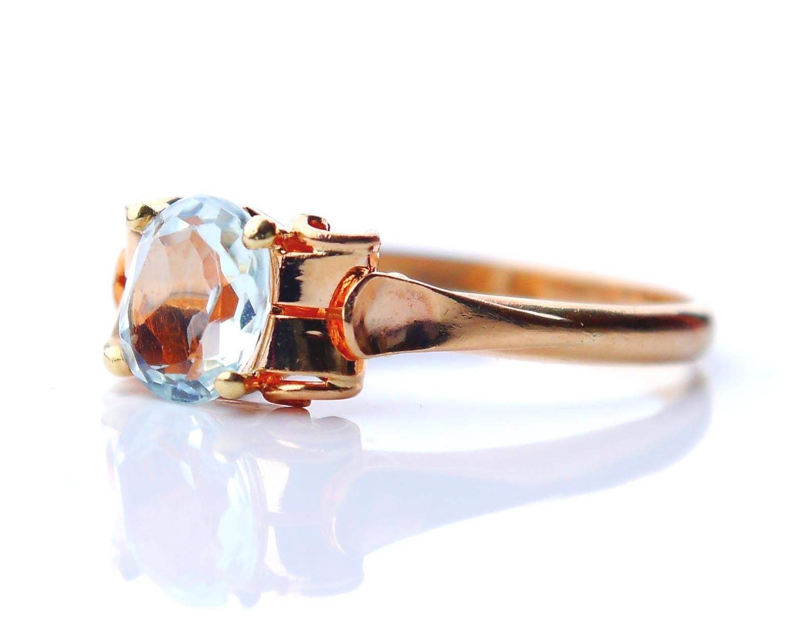 Retro 1948 Ring natural 1ct Aquamarine solid 18K Gold Ø7US / 3.1 gr For Sale