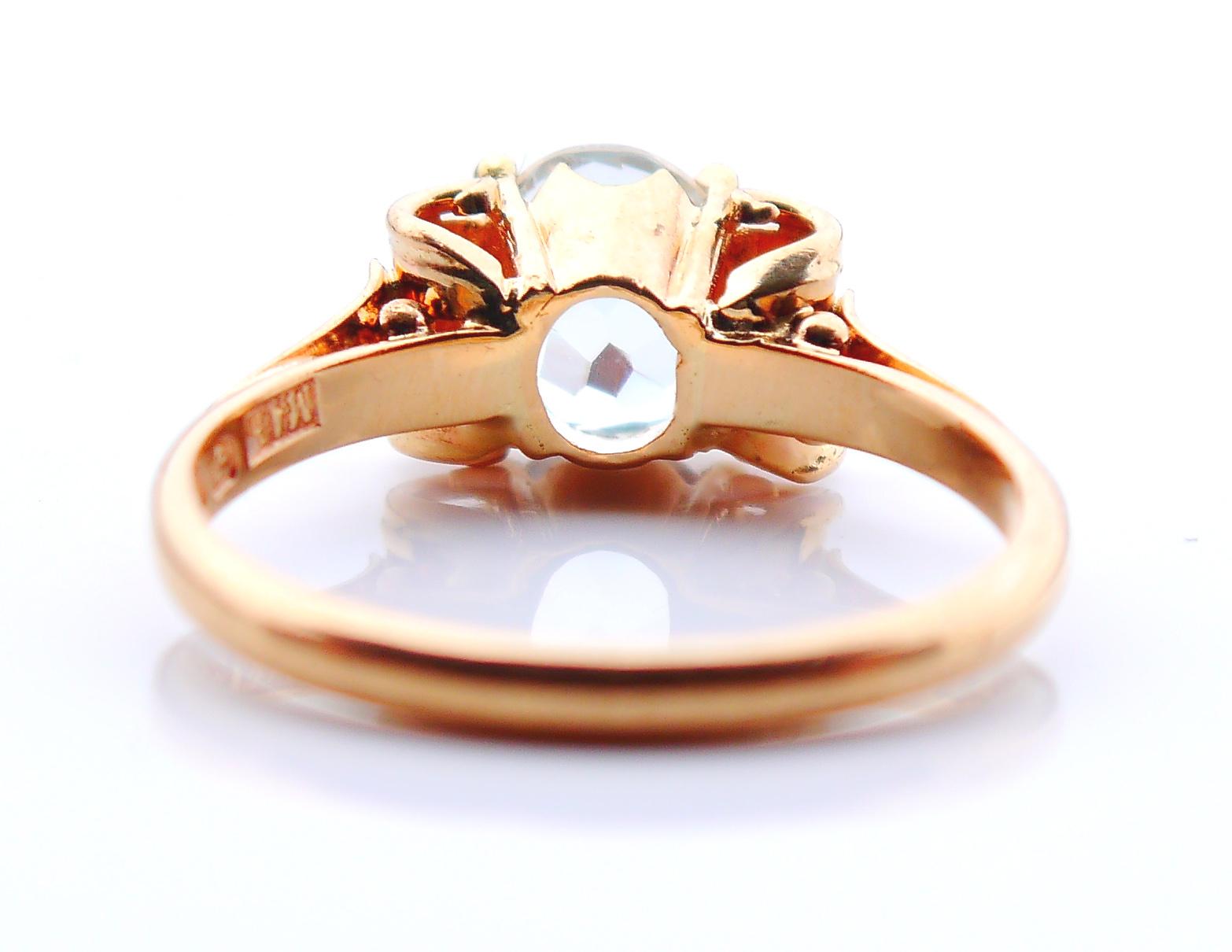 Women's 1948 Ring natural 1ct Aquamarine solid 18K Gold Ø7US / 3.1 gr For Sale