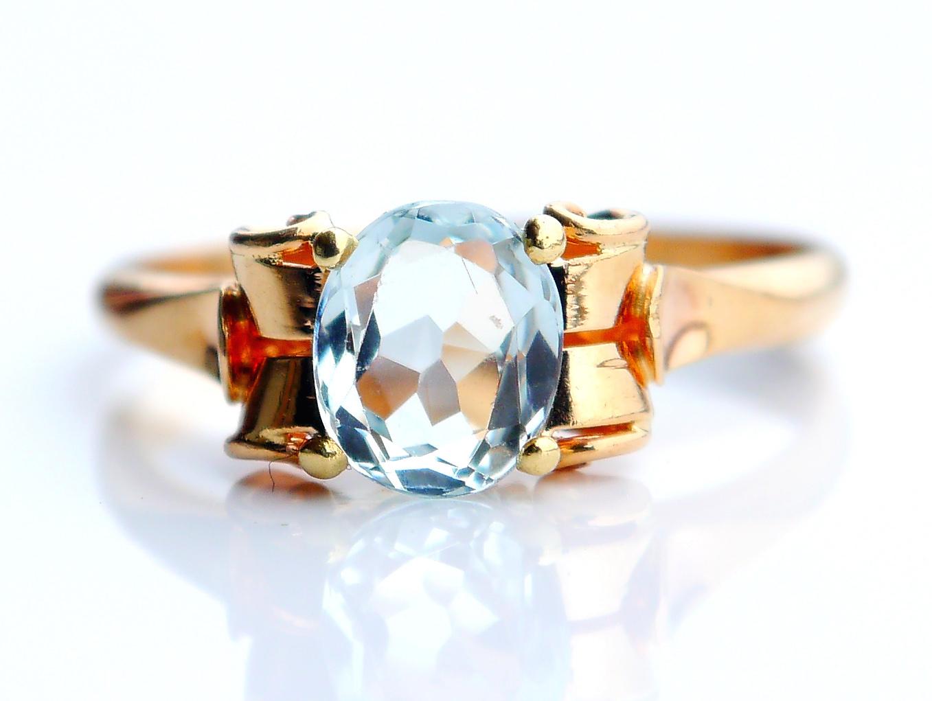 1948 Ring natural 1ct Aquamarine solid 18K Gold Ø7US / 3.1 gr For Sale 1