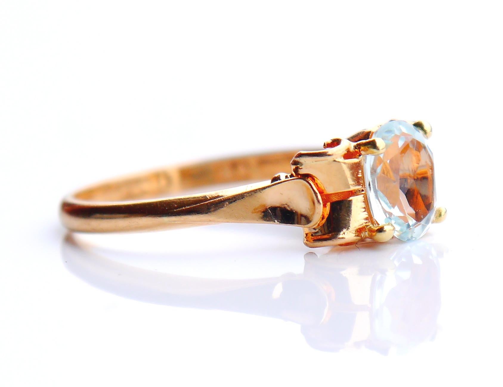 1948 Ring natural 1ct Aquamarine solid 18K Gold Ø7US / 3.1 gr For Sale 2