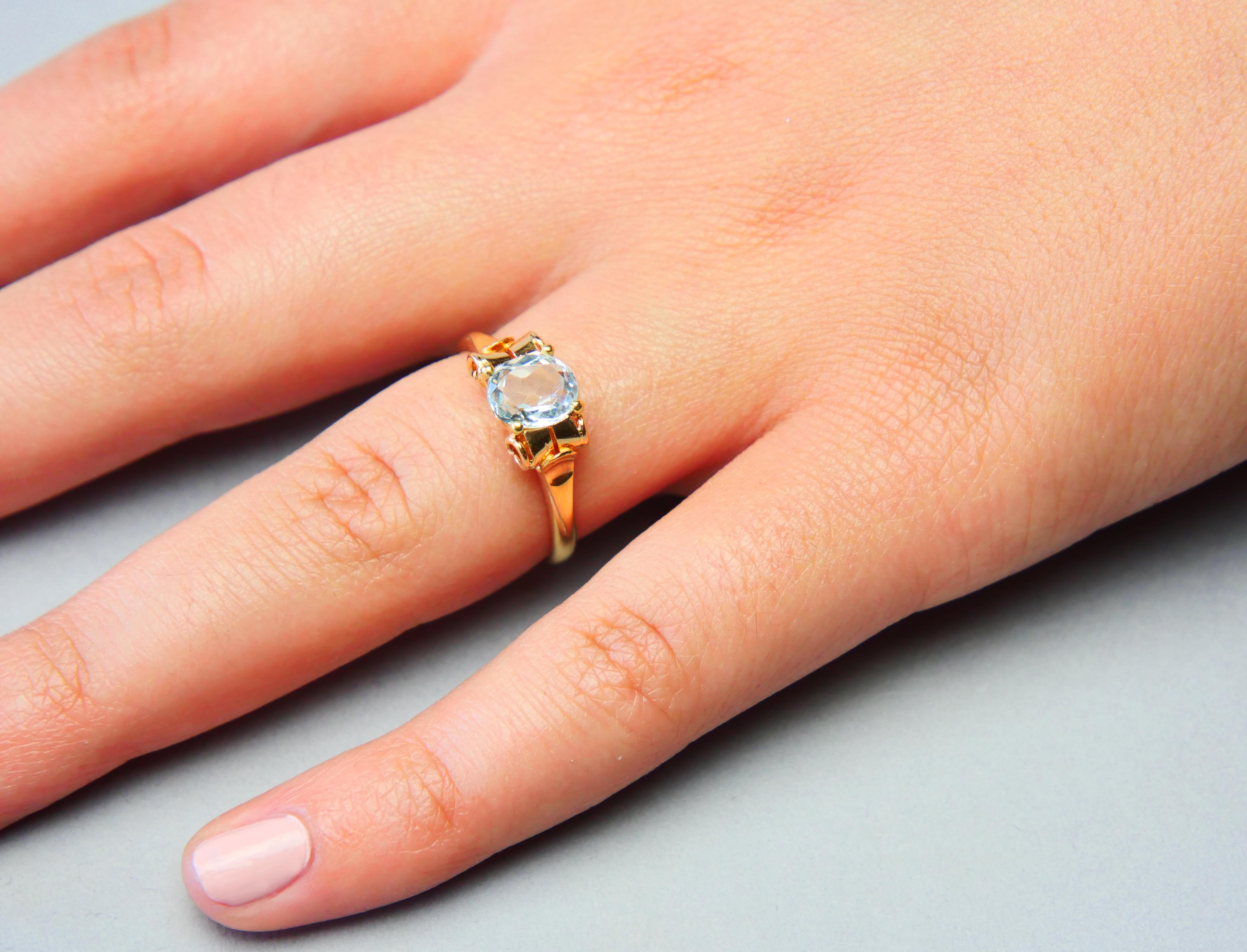 1948 Ring natural 1ct Aquamarine solid 18K Gold Ø7US / 3.1 gr For Sale 3