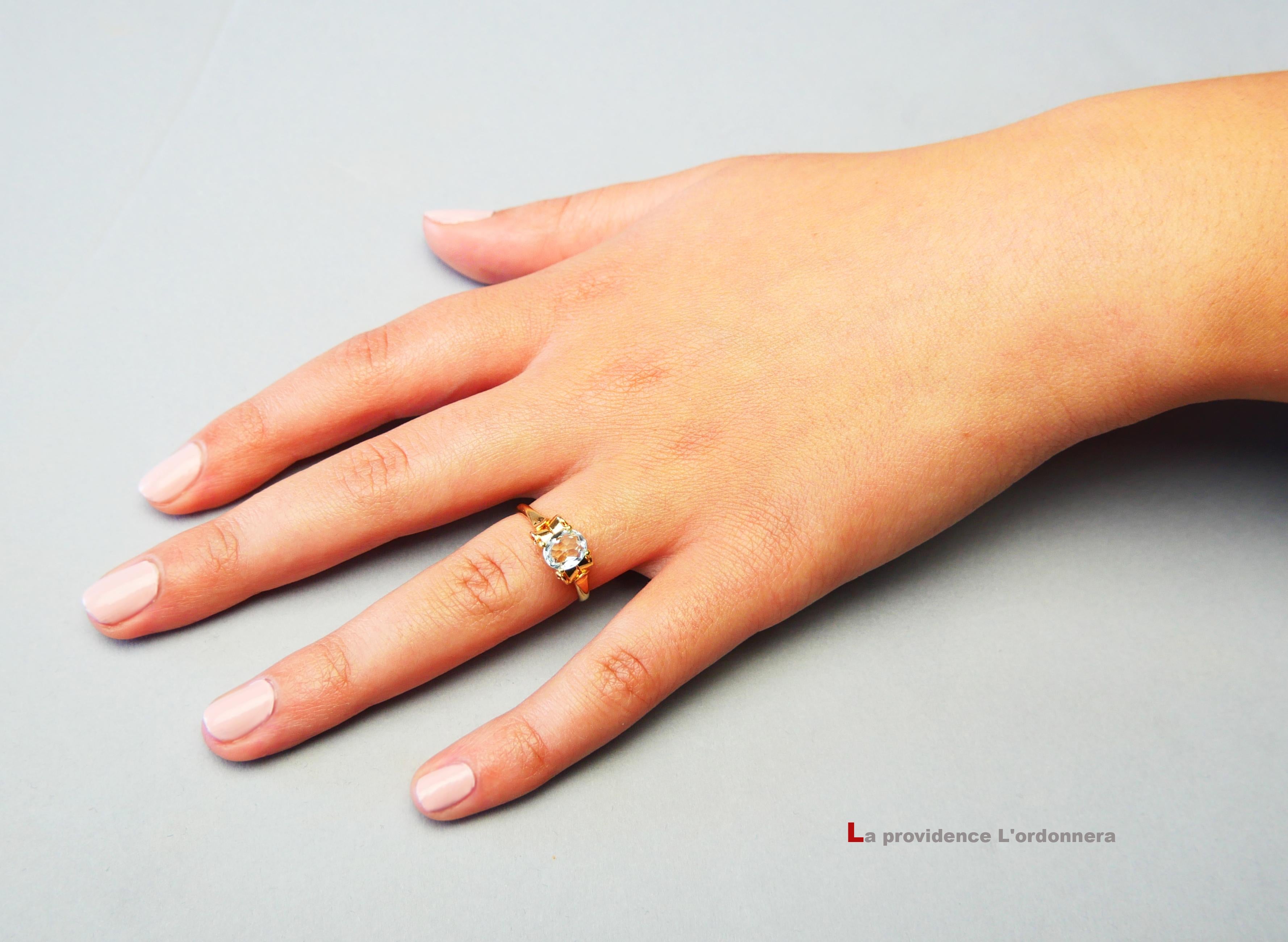 1948 Ring natural 1ct Aquamarine solid 18K Gold Ø7US / 3.1 gr For Sale 4