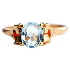1948 Ring natürlicher 1ct Aquamarin massiv 18K Gold Ø7US / 3.1 gr