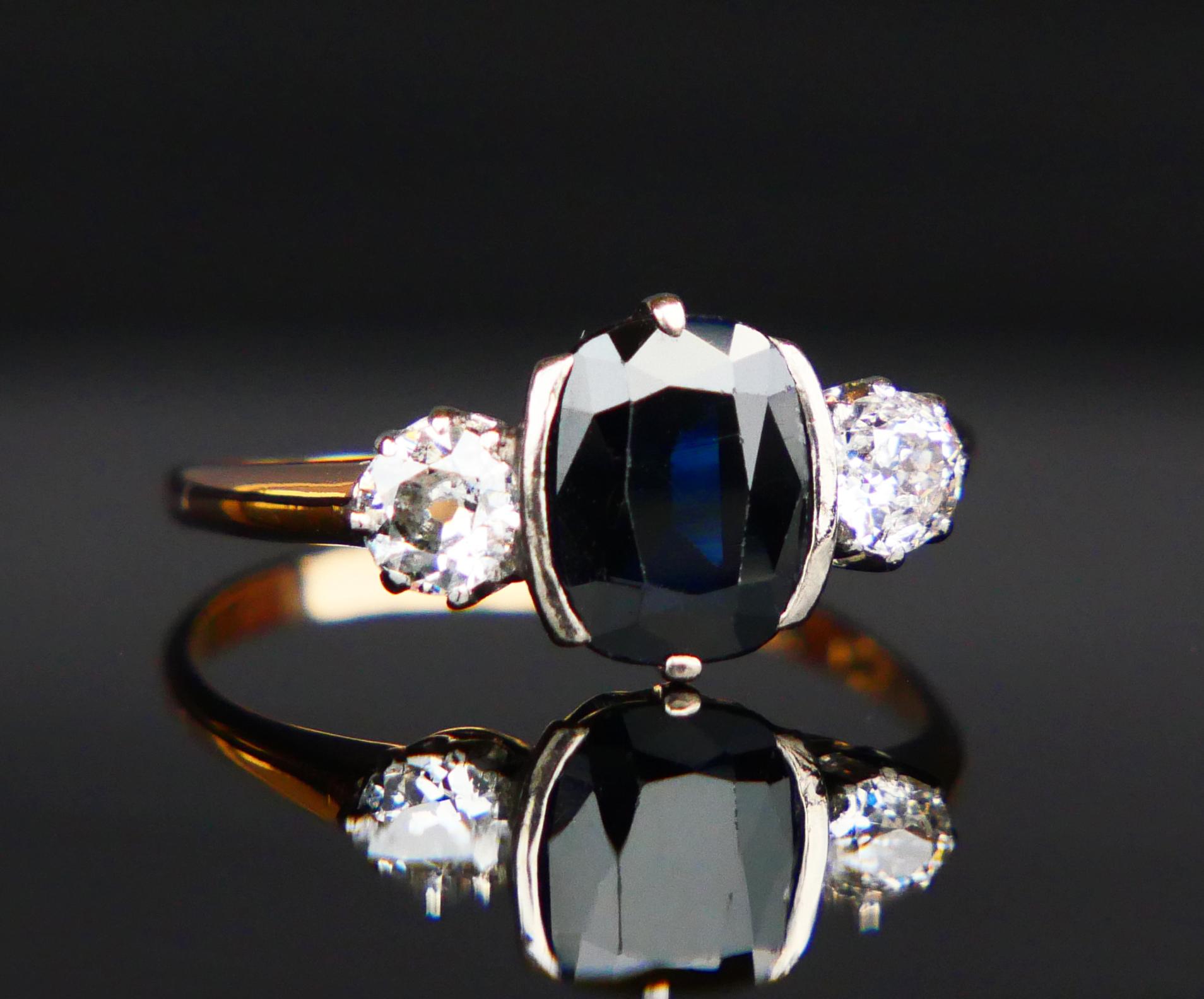1948 Ring natural 2ct. Sapphire 0.6 ctw Diamonds 18K Gold Platinum ØUS7.25/2.7gr For Sale 5