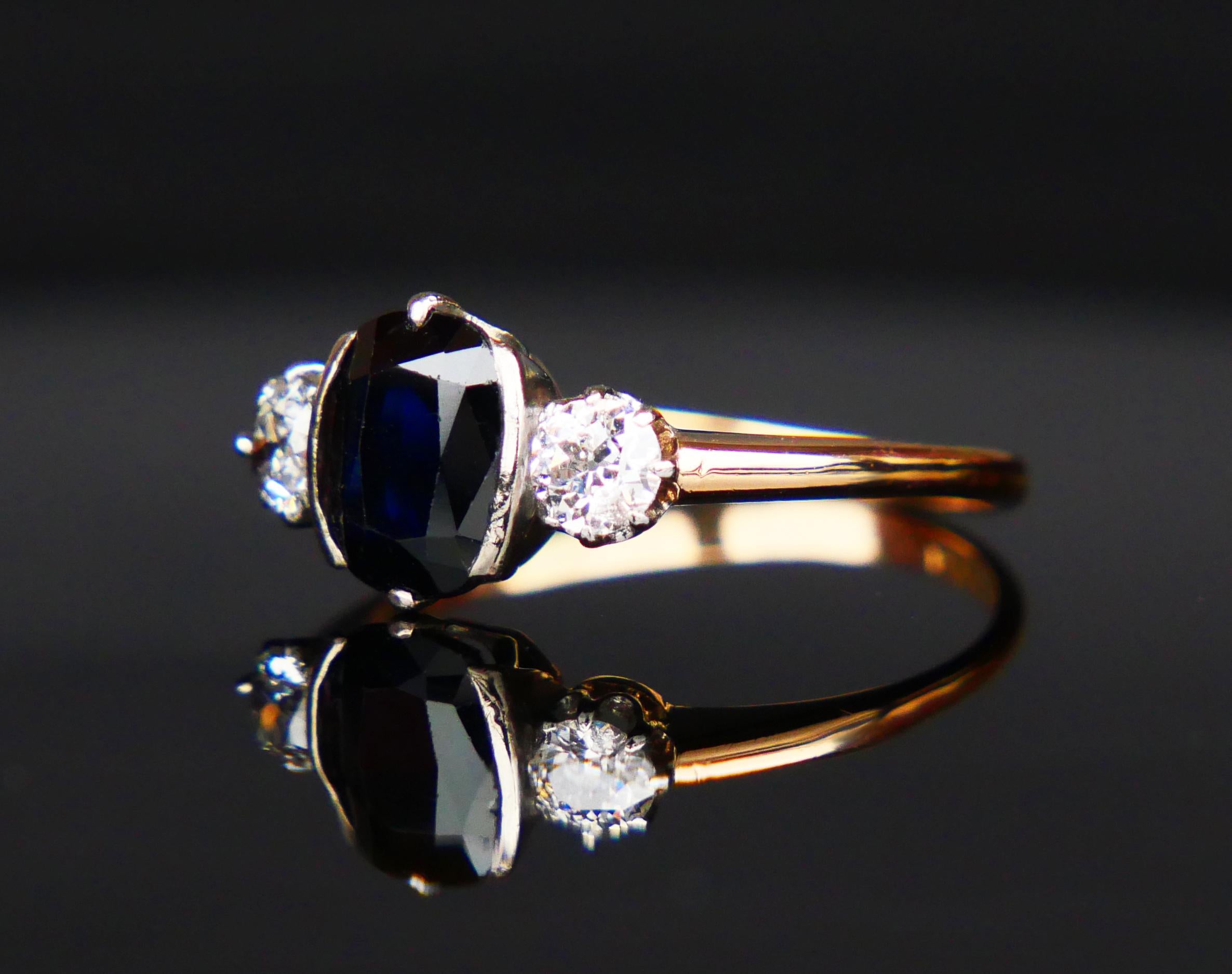 1948 Ring natural 2ct. Sapphire 0.6 ctw Diamonds 18K Gold Platinum ØUS7.25/2.7gr For Sale 6