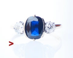 1948 Bague naturelle 2ct. Saphir 0.6 ctw Diamants Or 18K Platine ØUS7.25/2.7gr