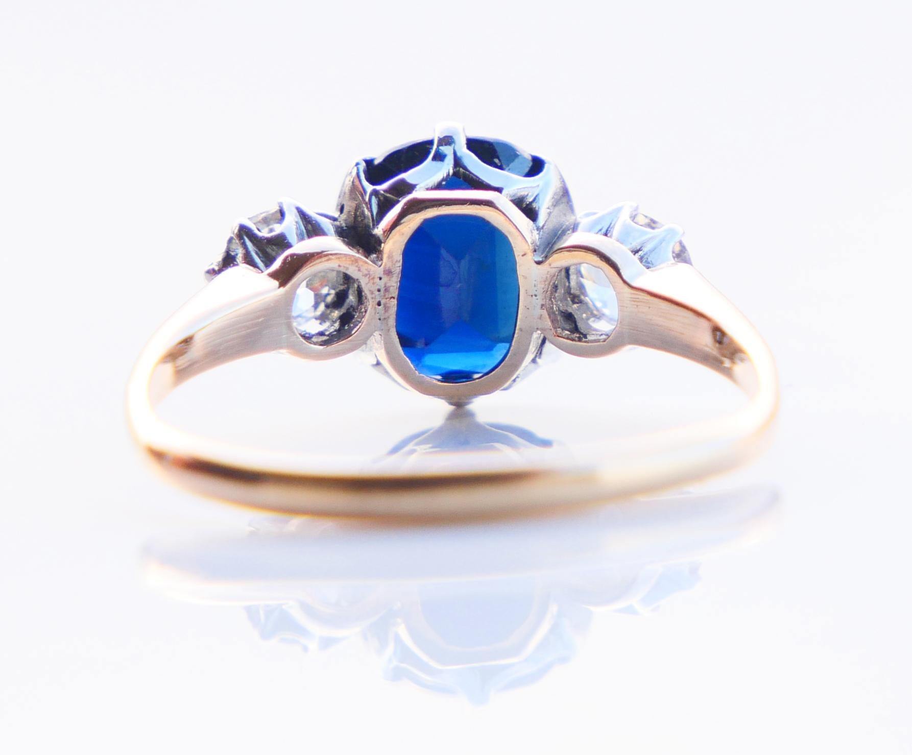 Old European Cut 1948 Ring natural 2ct. Sapphire 0.6 ctw Diamonds 18K Gold Platinum ØUS7.25/2.7gr For Sale