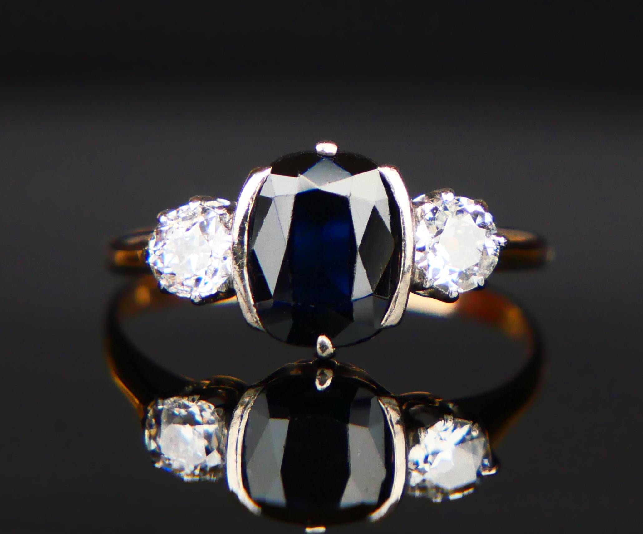1948 Ring natural 2ct. Sapphire 0.6 ctw Diamonds 18K Gold Platinum ØUS7.25/2.7gr For Sale 4