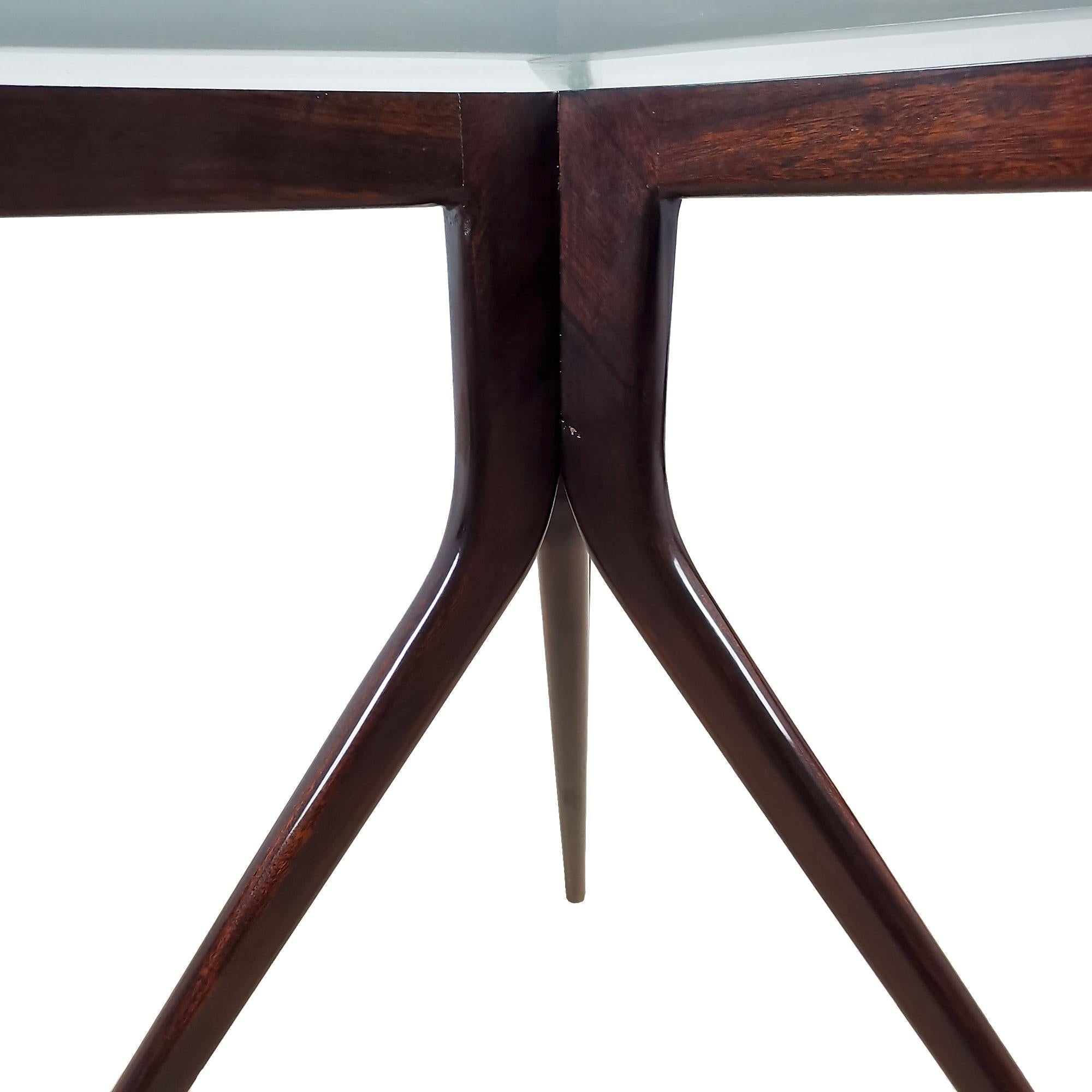 Mid-20th Century Mid-Century Modern Round Tripod Sidetable, Solid Mahogany and Thick Glass- Italy For Sale