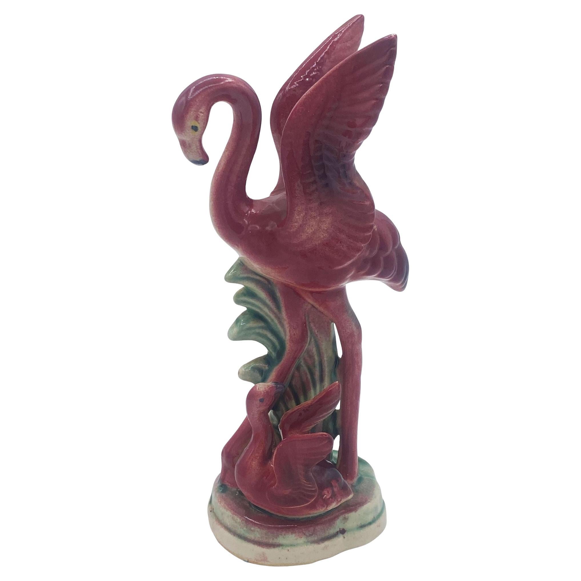 1948 "Souvenir of Miami" Mother & Child Ceramic Pink Flamingo Figurine