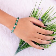 19.48 TCW Zambian Emerald Gemstone SI/H Diamond Tennis Bracelet 14K White Gold