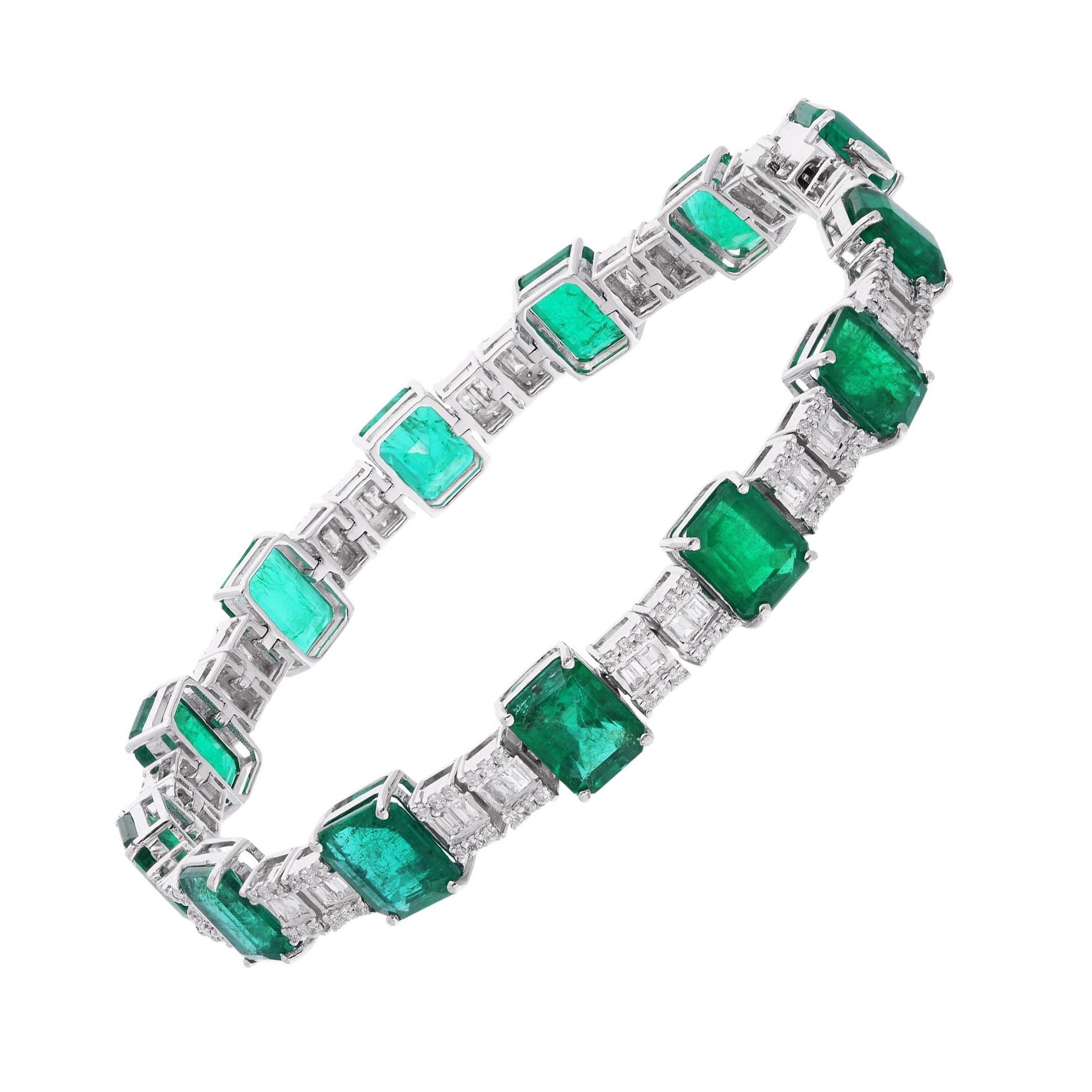 19,48 TCW Esmeralda de Zambia Gema SI/H Diamante Pulsera de tenis Oro blanco de 18 quilates