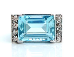 1948 Vintage Ring 7ct Aquamarine Diamonds solid 18K Gold Ø 6.25US / 9.2g