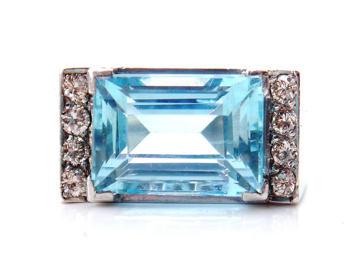 Women's 1948 Vintage Ring 7ct Aquamarine Diamonds solid 18K Gold Ø 6.25US / 9.2g For Sale