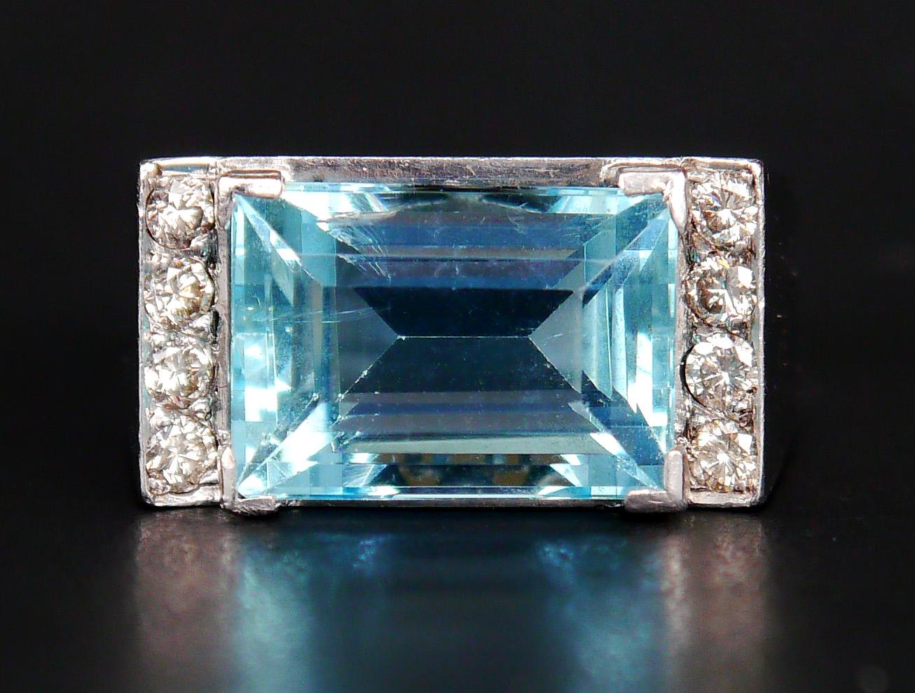 1948 Vintage Ring 7ct Aquamarine Diamonds solid 18K Gold Ø 6.25US / 9.2g For Sale 2