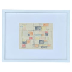 Vintage 1949 Abstract Expressionist Geometric Drawing on Paper by Eve Clendenin, Framed