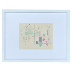 Vintage 1949 Abstract Expressionist Geometric Drawing on Paper by Eve Clendenin, Framed