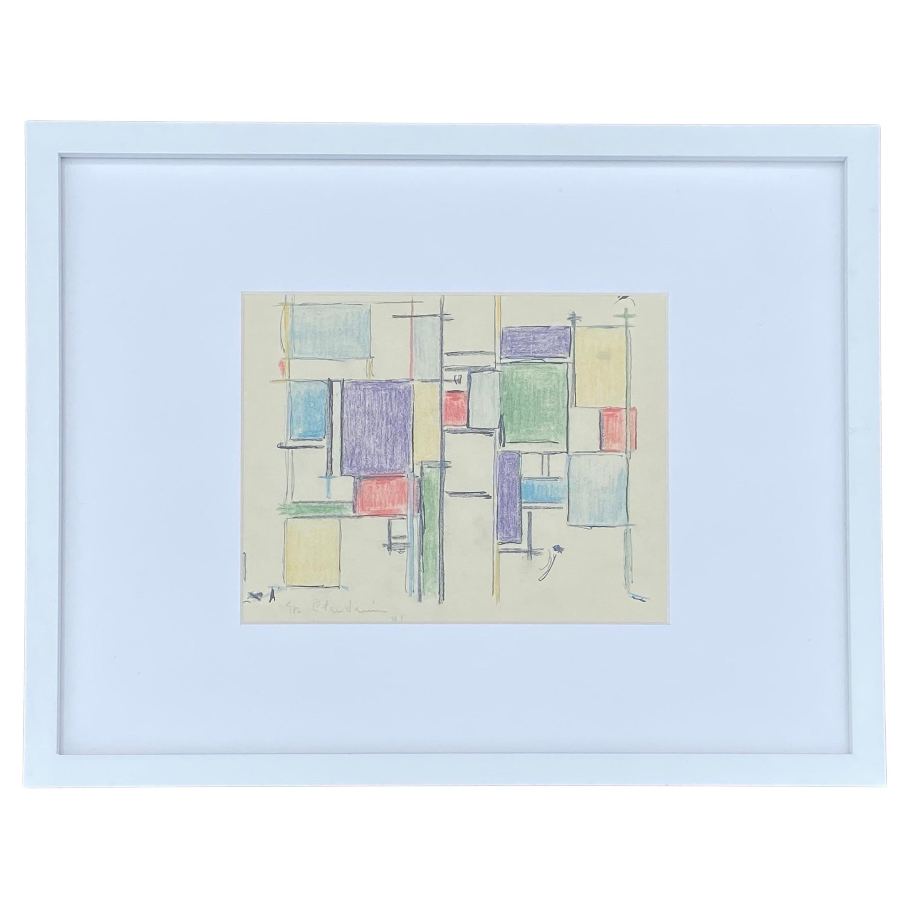 1949 Abstract Expressionist Geometric Drawing on Paper by Eve Clendenin, Framed