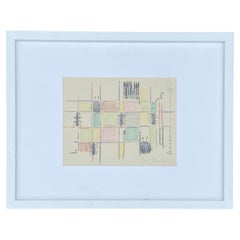 1949 Abstract Expressionist Geometric Drawing on Paper by Eve Clendenin, Framed