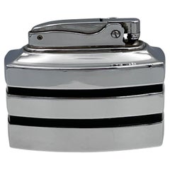 1949 Art Deco Ronson "Spartan" Streamline Table Lighter in Chrome & Black Enamel