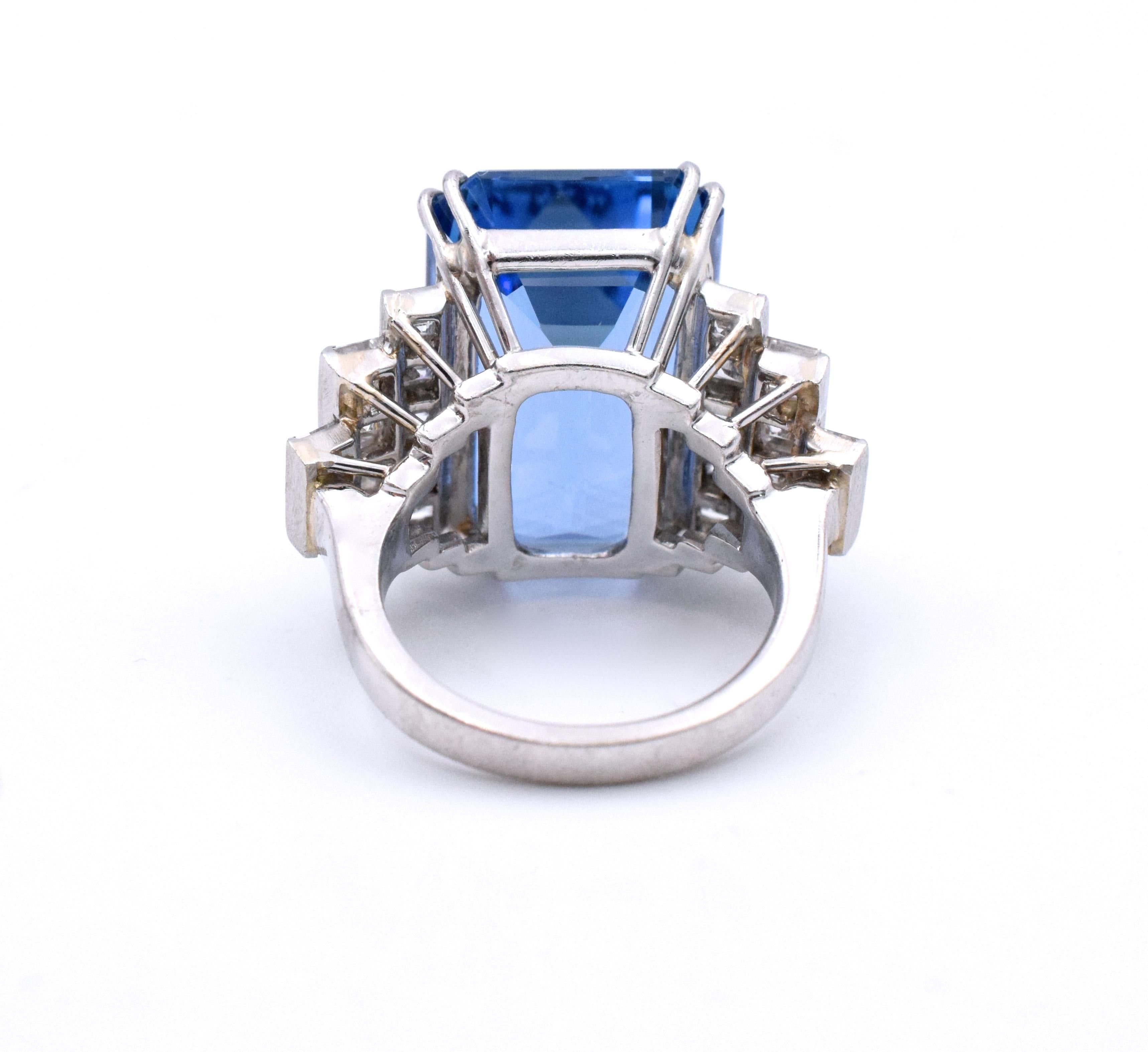 Emerald Cut NALLY 19.49 carat Aquamarine Diamond Platinum Ring