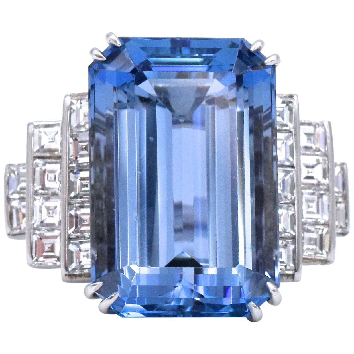NALLY 19.49 carat Aquamarine Diamond Platinum Ring