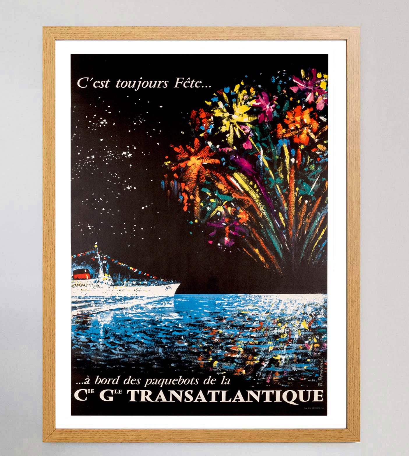 Français Affiche vintage originale du Transatlantique Cie Gle, 1949 en vente