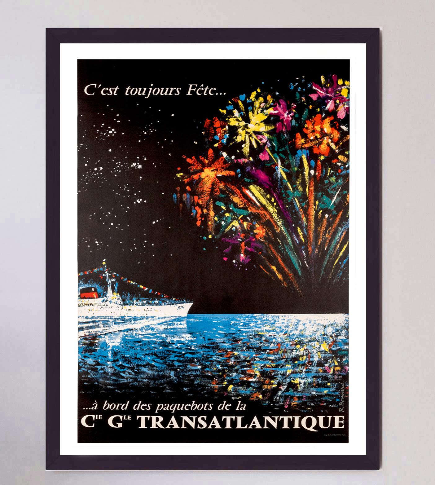 Milieu du XXe siècle Affiche vintage originale du Transatlantique Cie Gle, 1949 en vente
