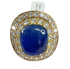 23.49 ctw Mid-Century No Heat Burmese Sapphire & Diamond 18K Gold Ring